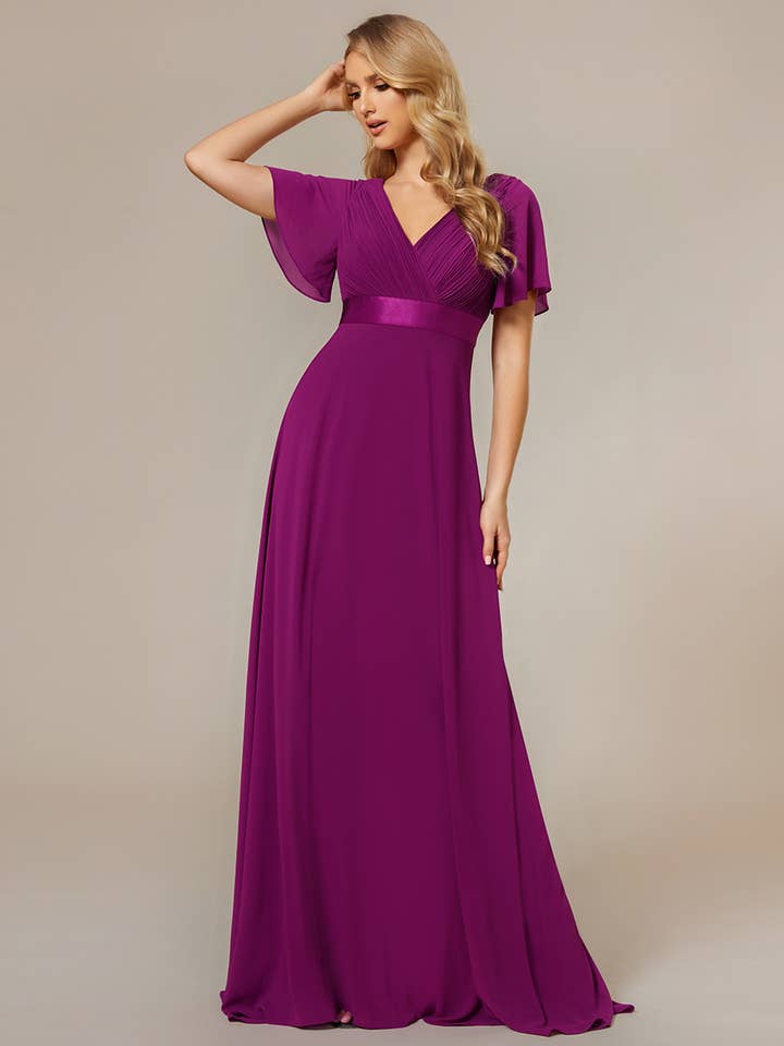 Ever-Pretty - Wholesale Gown – Women's - Double V-Neck Ruffles Chiffon Bridesmaid Dress25