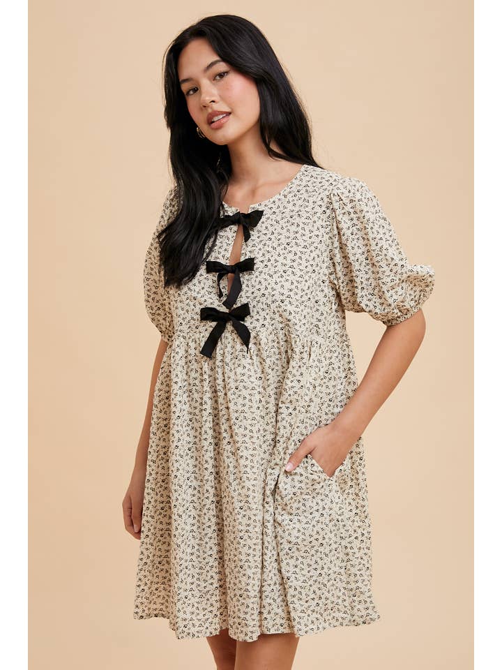 In Loom - Wholesale Dress - Women's - COTTON FLORAL BOW TIE MINI DRESS