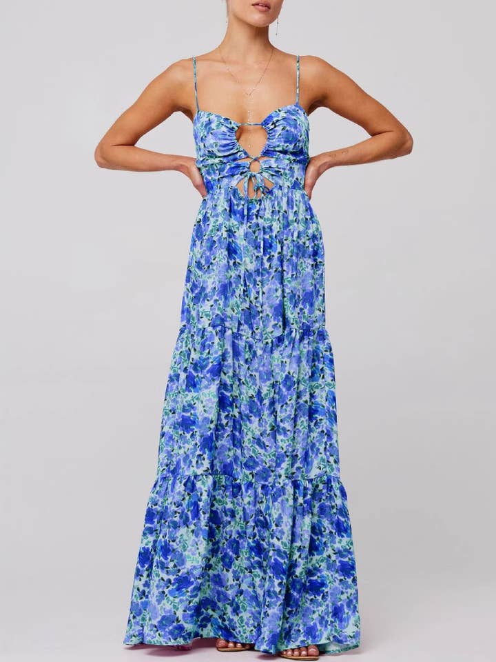 Bohemian Floral Print Strap Maxi Dress for wholesale by Rosa Clothing