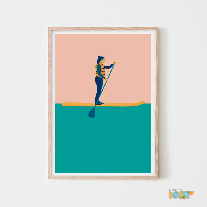Stand Up Paddle Boarding (SUP) illustrated art print | pink for wholesale by Designed by Islay
