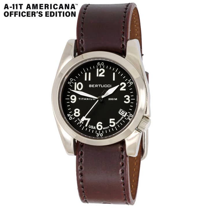 A-11T Americana Offiziere Onyx Zifferblatt Burgunder Lederarmband für den Großhandel von Bertucci