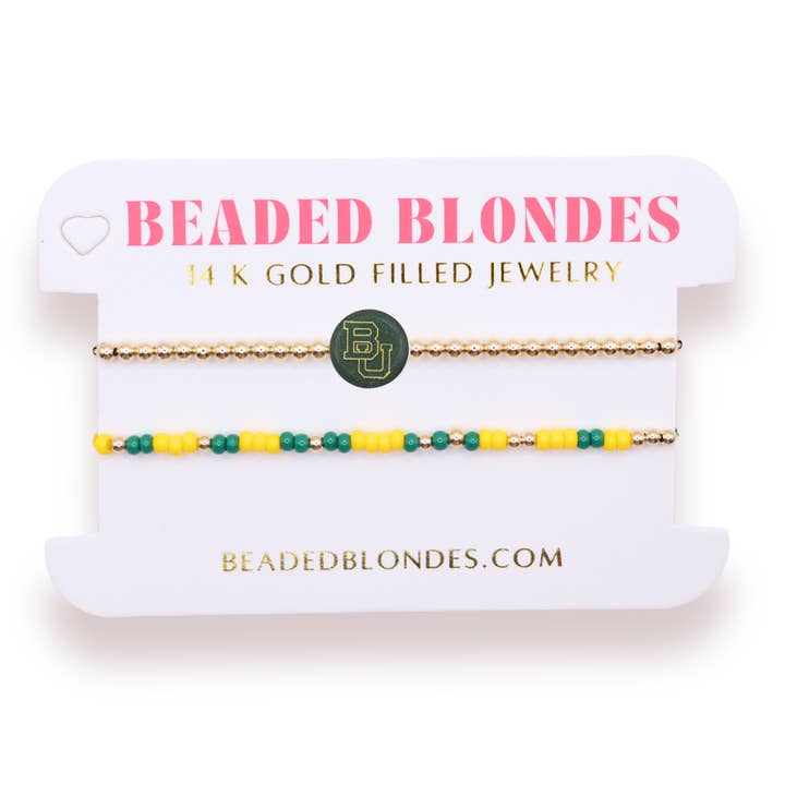Baylor Logo Flip + Sprinkle Bracelet Stack of 2 for wholesale by Beaded Blondes