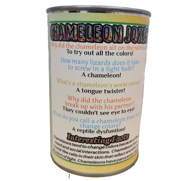 Canned Gifts - Wholesale Stuffed/Plush Toy - Kids & Baby - Kiwi the Canned Chameleon Stuffed Animal Plush w/Funny Jokes