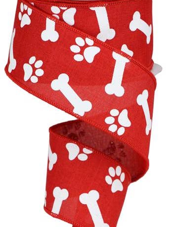 2.5"X10YD DOG PAW PRINT AND BONES - RED AND WHITE - RGA115424 for wholesale by General Wholesale Inc