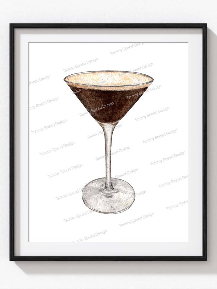 Espresso Martini Art Print, Watercolor Cocktail Print for wholesale by Tammy Speed Design
