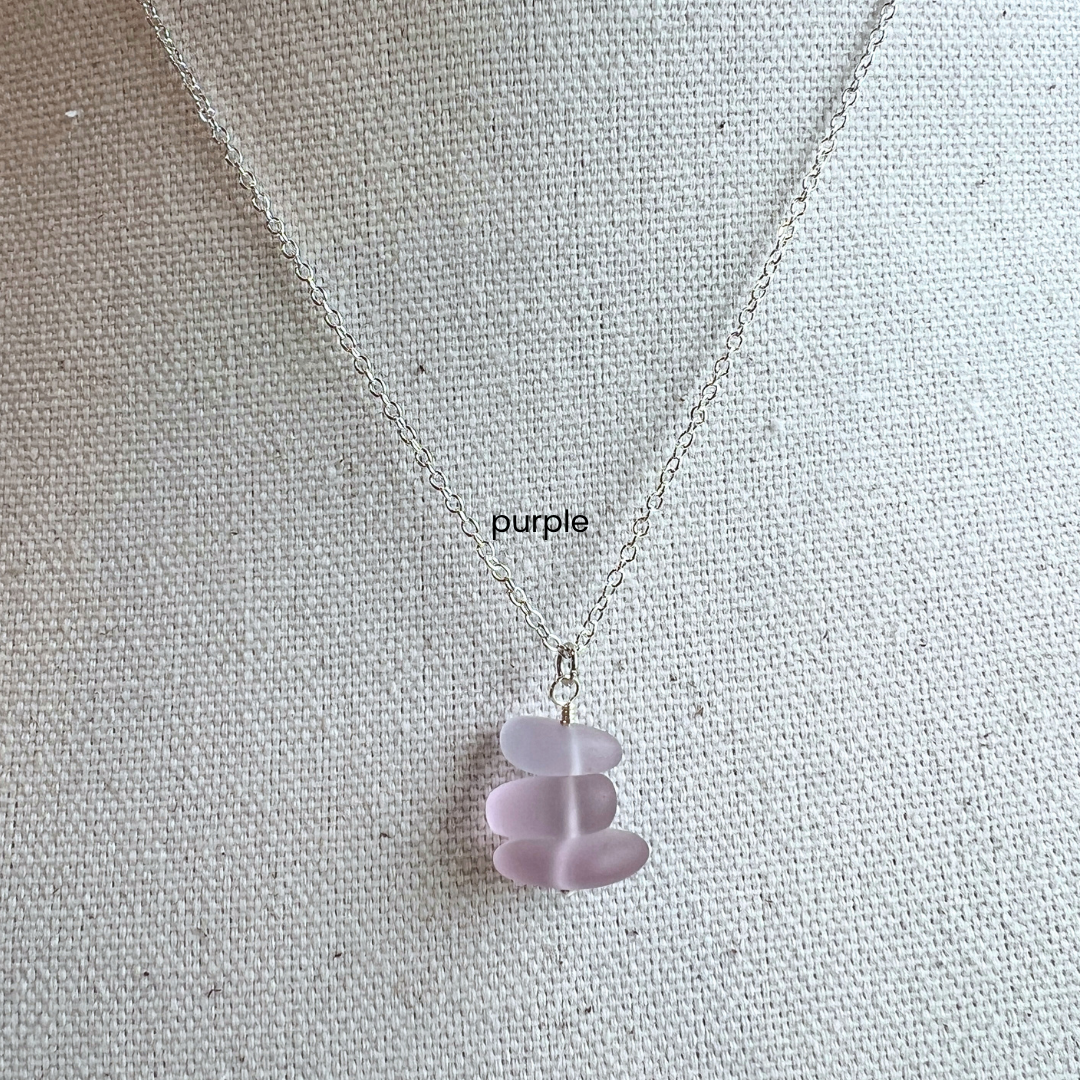 Generosity Company - Vente Colliers à pendentif - Collier en verre de mer chaîne en argent 18"9