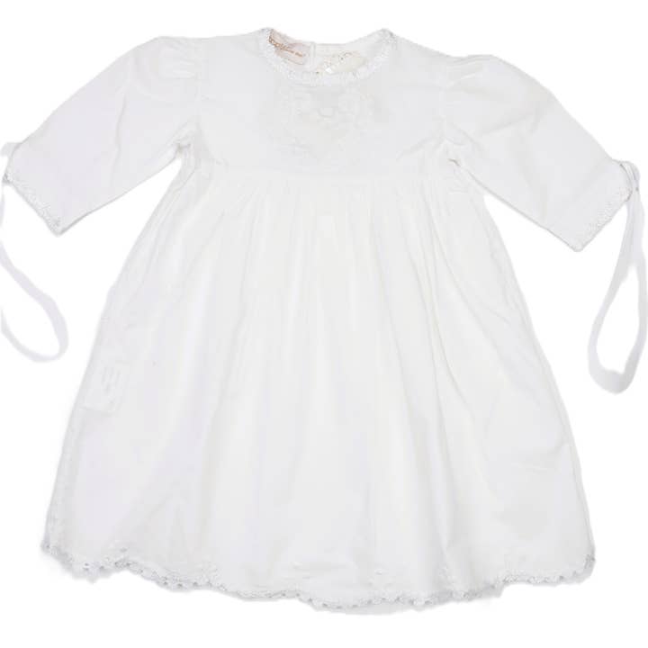 White Floral Shadow-Embroidered Long Sleeve Dress for wholesale by Hello Bebes!