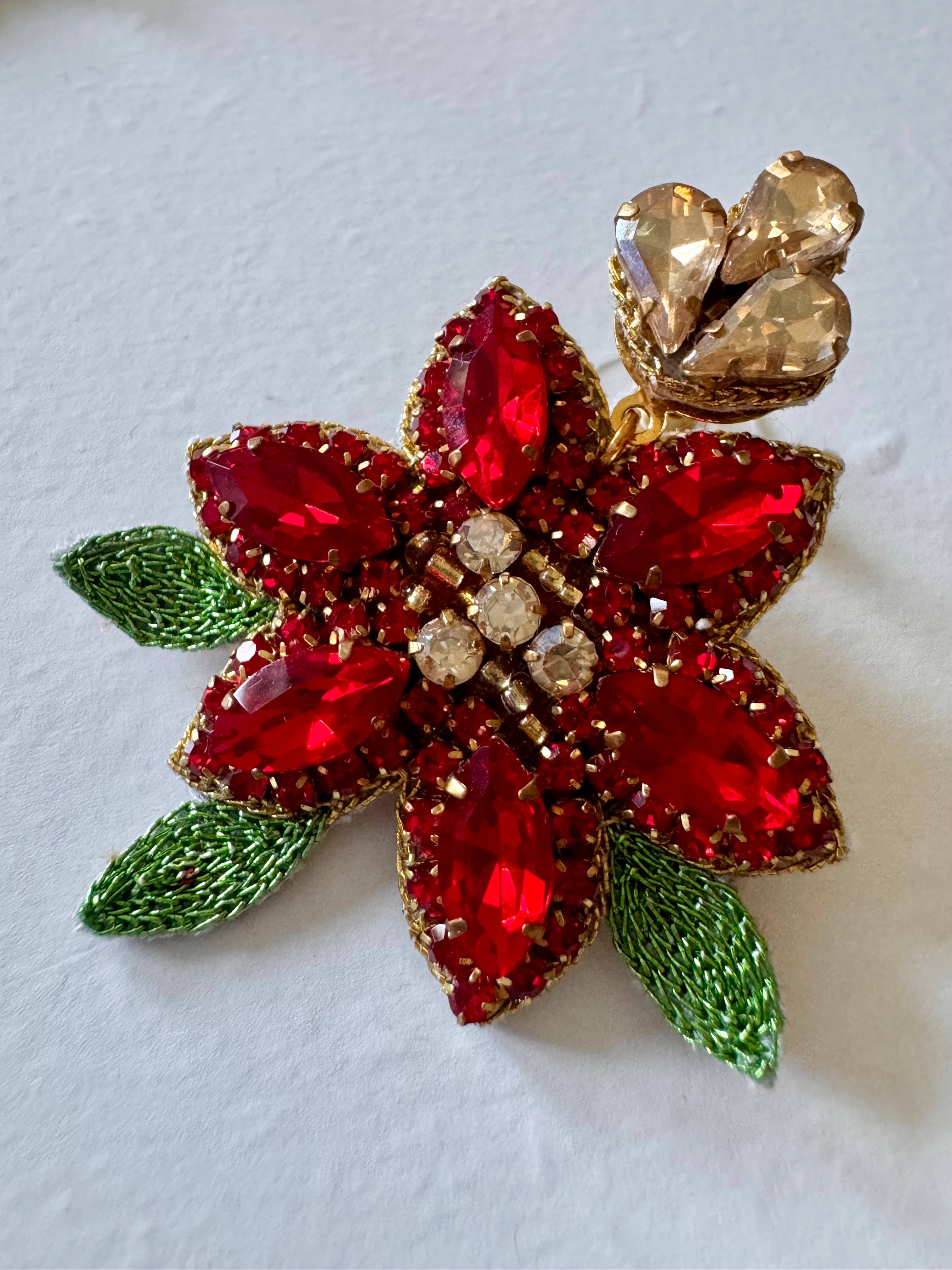Louie Love - Wholesale Dangle Earrings - Beaded Rhinestone Poinsettia Christmas Flower Earrings3