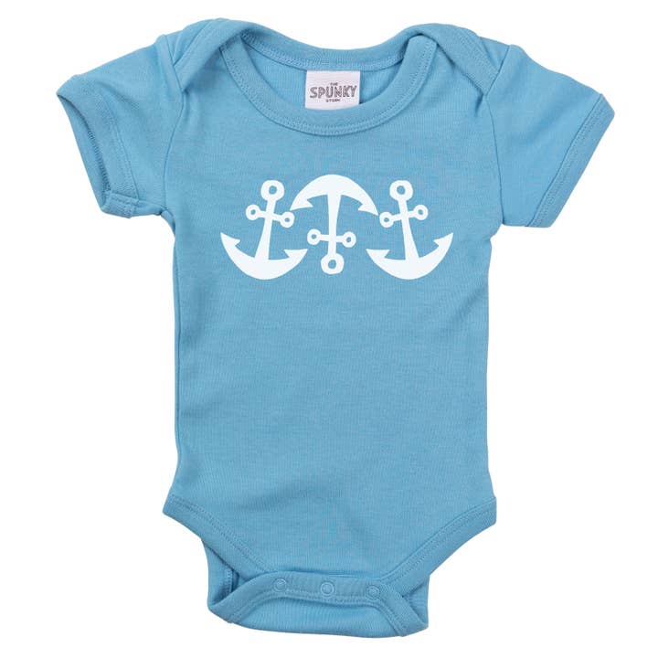 Anchors Boat Sailing Nautical Organic Cotton Baby Bodysuit for wholesale by Spunky Stork