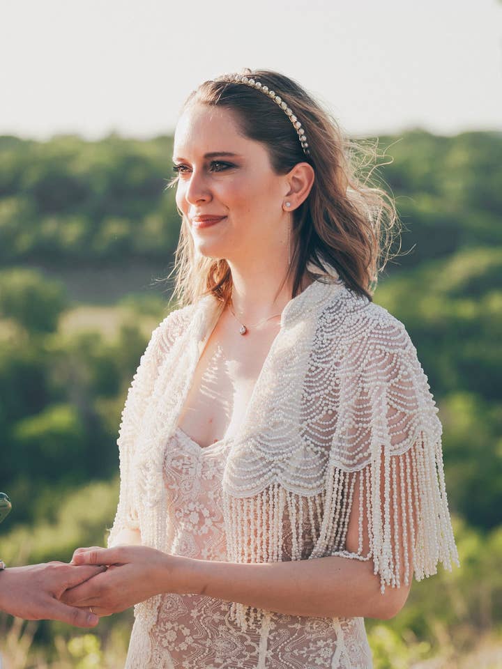 Western Bridal- Beaded Cape pearl for wholesale by Lavender Sky