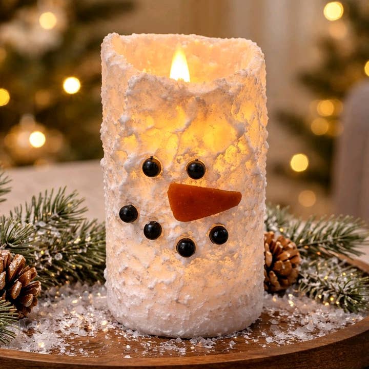 Wholesale Home Decor - Wholesale Flameless Candle - Snowman Bumpy White Moving Flame LED Candle 3in by 6in0
