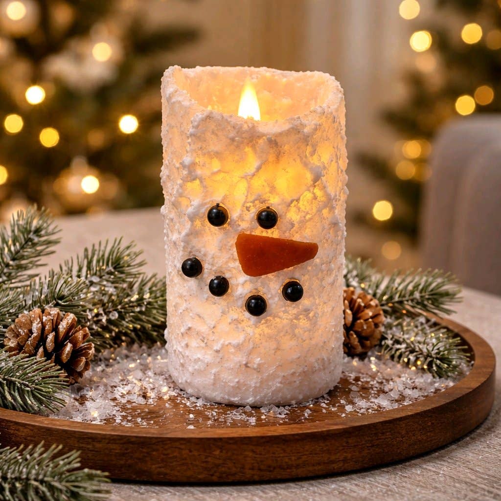 Wholesale Home Decor - Wholesale Flameless Candle - Snowman Bumpy White Moving Flame LED Candle 3in by 6in