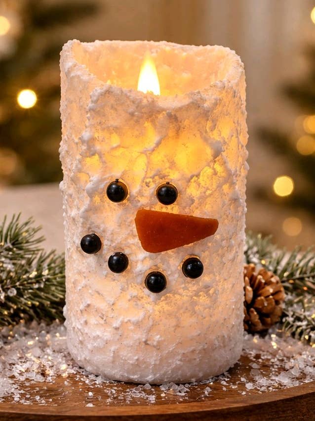 Schneemann LED-Kerze mit beweglicher Flamme, weiß, 7,6 x 15,2 cm für den Großhandel von Wholesale Home Decor