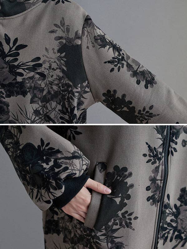 SAME AS PICTURE Artistic Retro Loose Floral Printed Hooded Long Sleeves Outwear for wholesale on Faire10