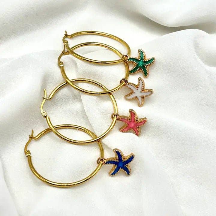 OE! – wholesale Hoop-örhängen – OCEAN STAR – Creoler med emaljerade sjöstjärnor0