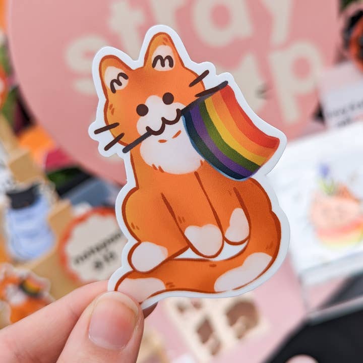 The Stray Shop - Wholesale Sticker - Pride Flag Kitty Sticker