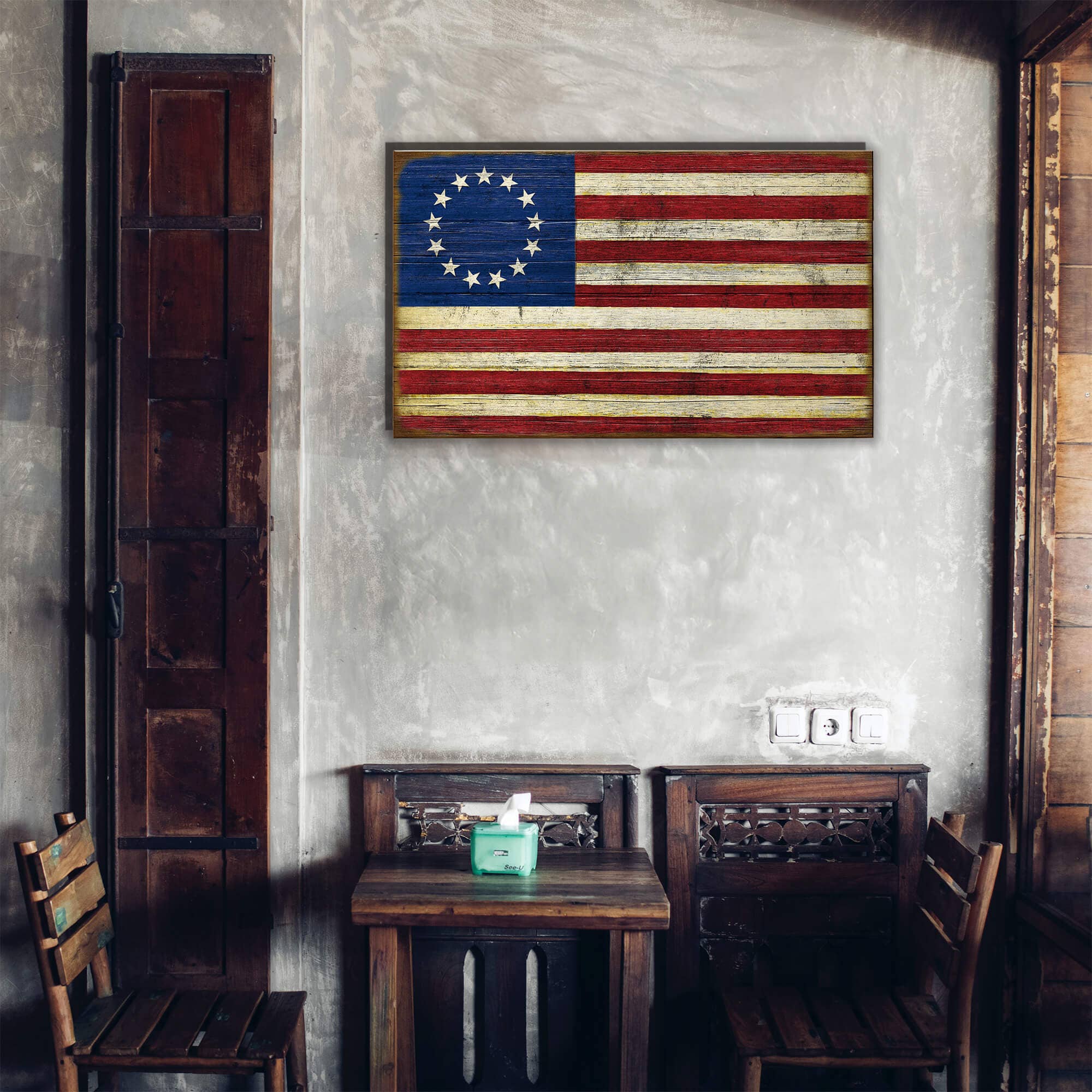 Old Wood Signs - Vendita all'ingrosso Cartelli - Bandiera USA: Edizione Betsy Ross - Arte da Parete in Legno e Metallo1