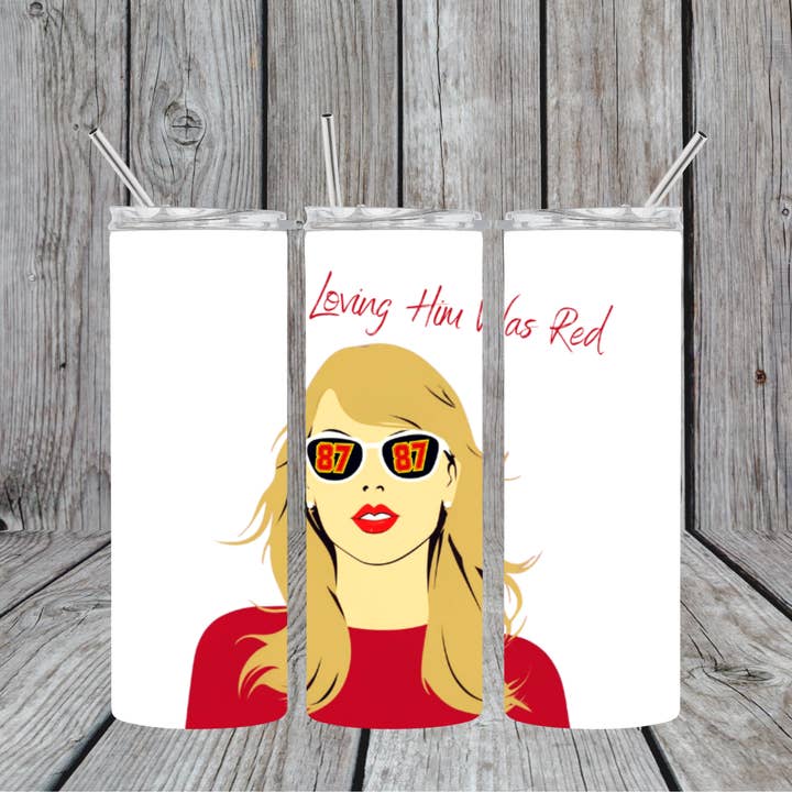 Taylor Swift 87 Chiefs Red 20oz Skinny Tumbler for wholesale by Dogwood Graphics & Design