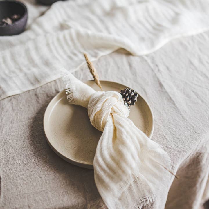 Epic Linen - Wholesale Dinner & Cloth Napkin - Set of Raw Edge Natural Linen Napkins With Fringes