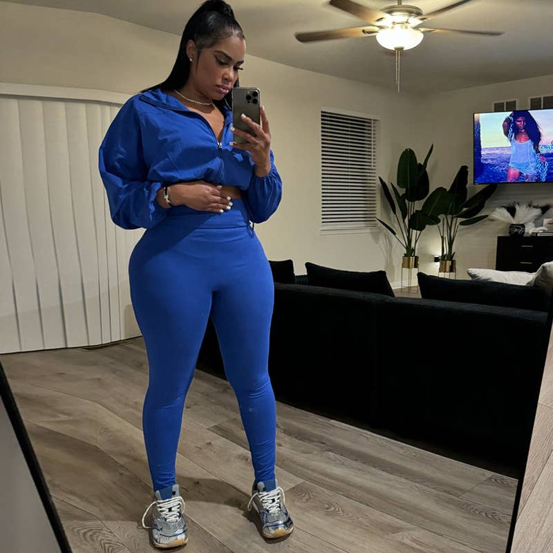 Lily Clothing - Wholesale Top & Pant Set (NOT Loungewear) - Women's - Drawstring Crop Top High Waist Skinny Pants Set15