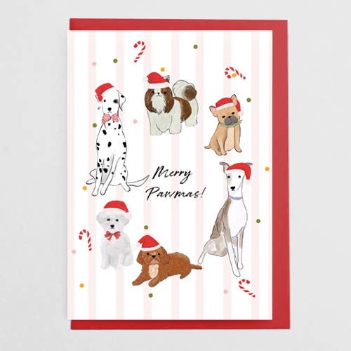 Cute Dogs Pawmas Christmas Card for wholesale by Moonbean Designs