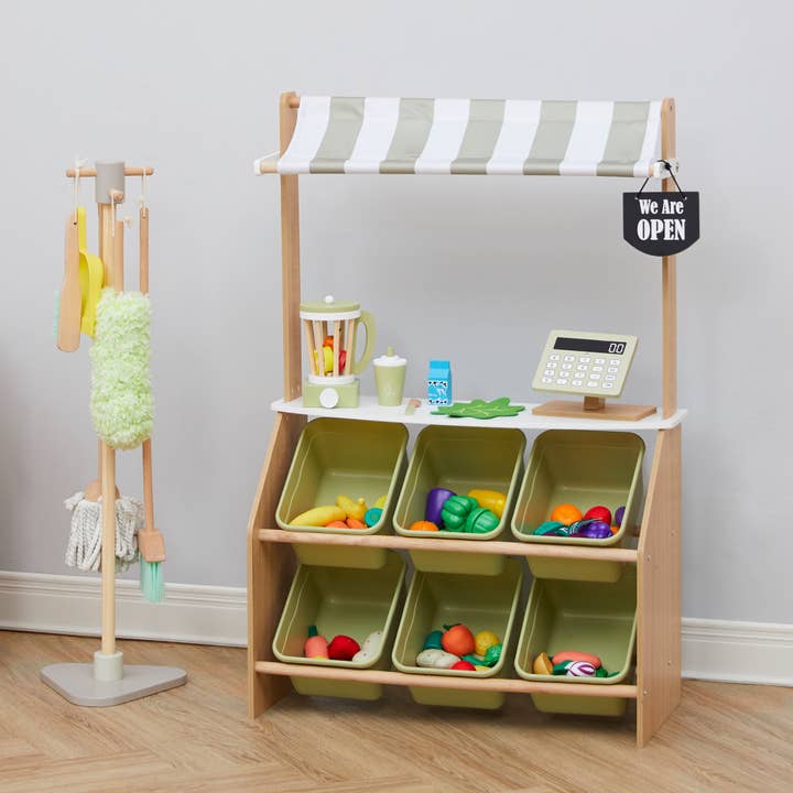 Little Helper Market Play Stand Play Kitchen - Olive Green for wholesale on Faire