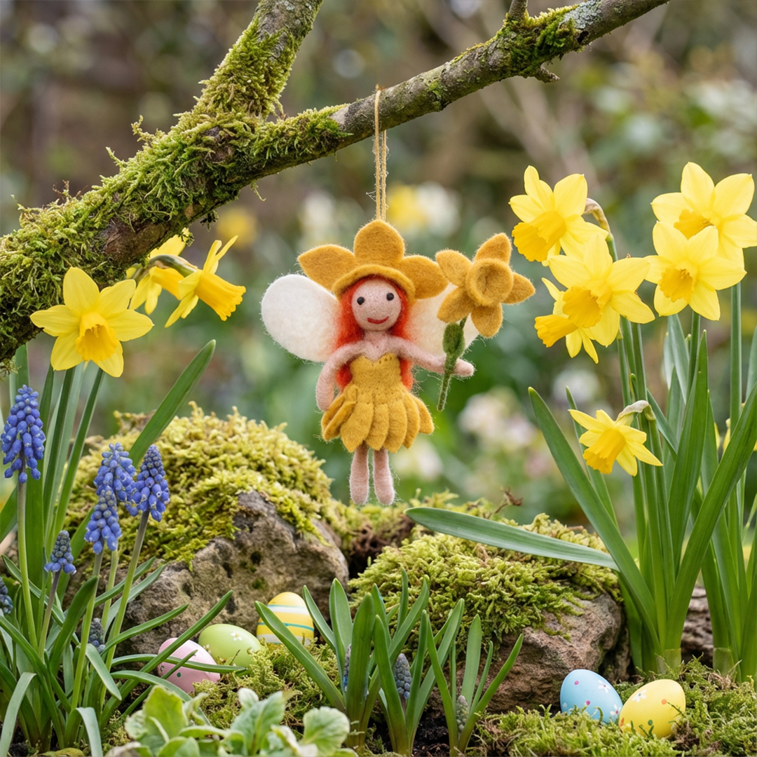 Felt So Good – wholesale Ornament – Handmade Felt Daffodil Fairy Hanging Decoration4