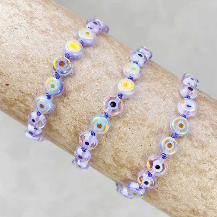 Gena// Purple Aura Evil Eye Beaded Handknotted Bracelet for wholesale by Ewelina Pas Jewelry