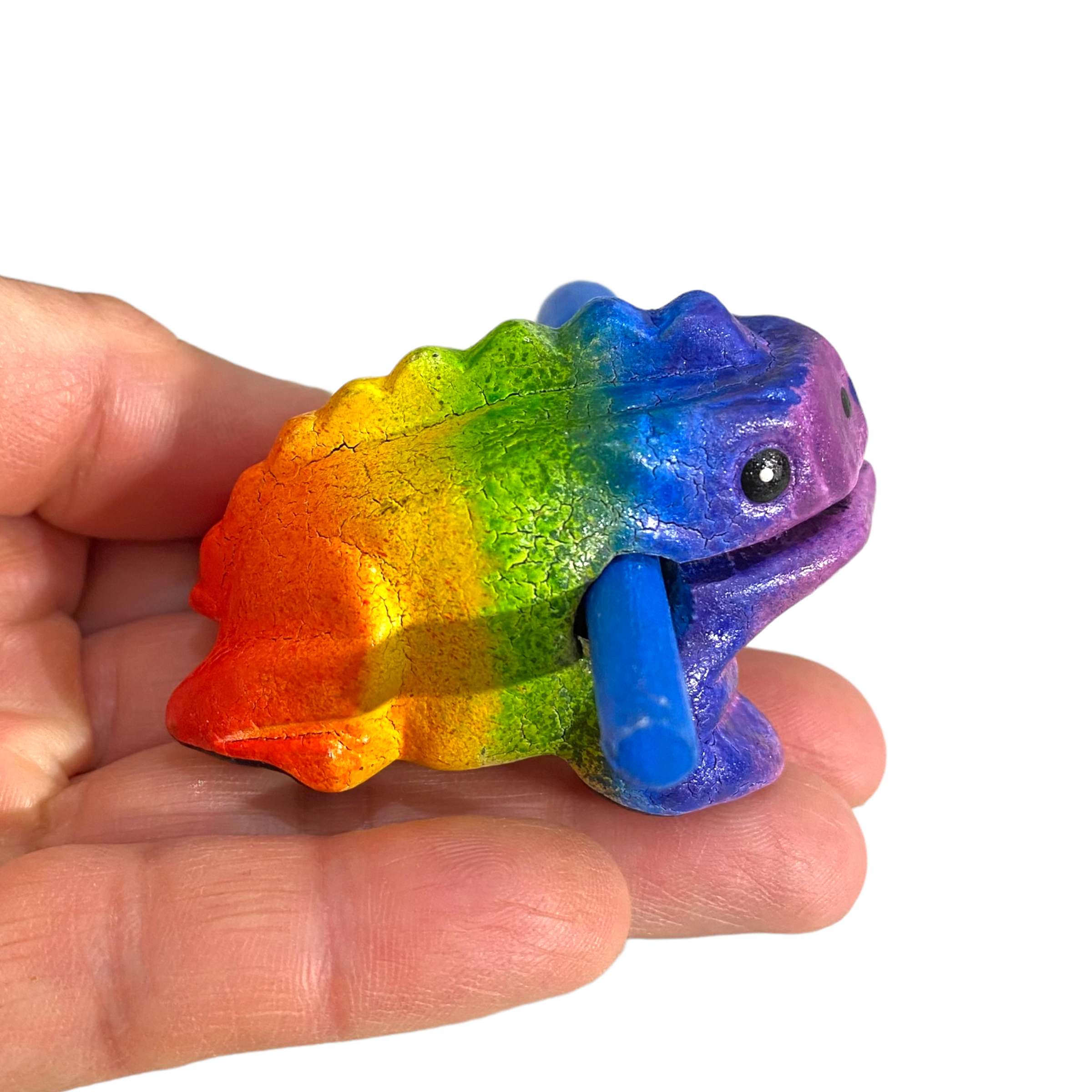 Music Frog Co - Vendita all'ingrosso Gioco musicale - Bambini e neonati - Strumento a percussione rana musicale in legno arcobaleno piccolo da 2"5