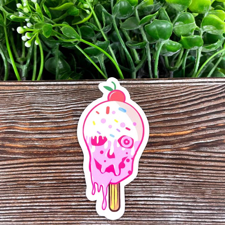 Handmade by Marlayna - Wholesale Sticker - Creepy Pink Ice Cream Stick, Die Cut Sticker, Graphic Art Vinyl, , Boho Fun |Sticker or Magnet3