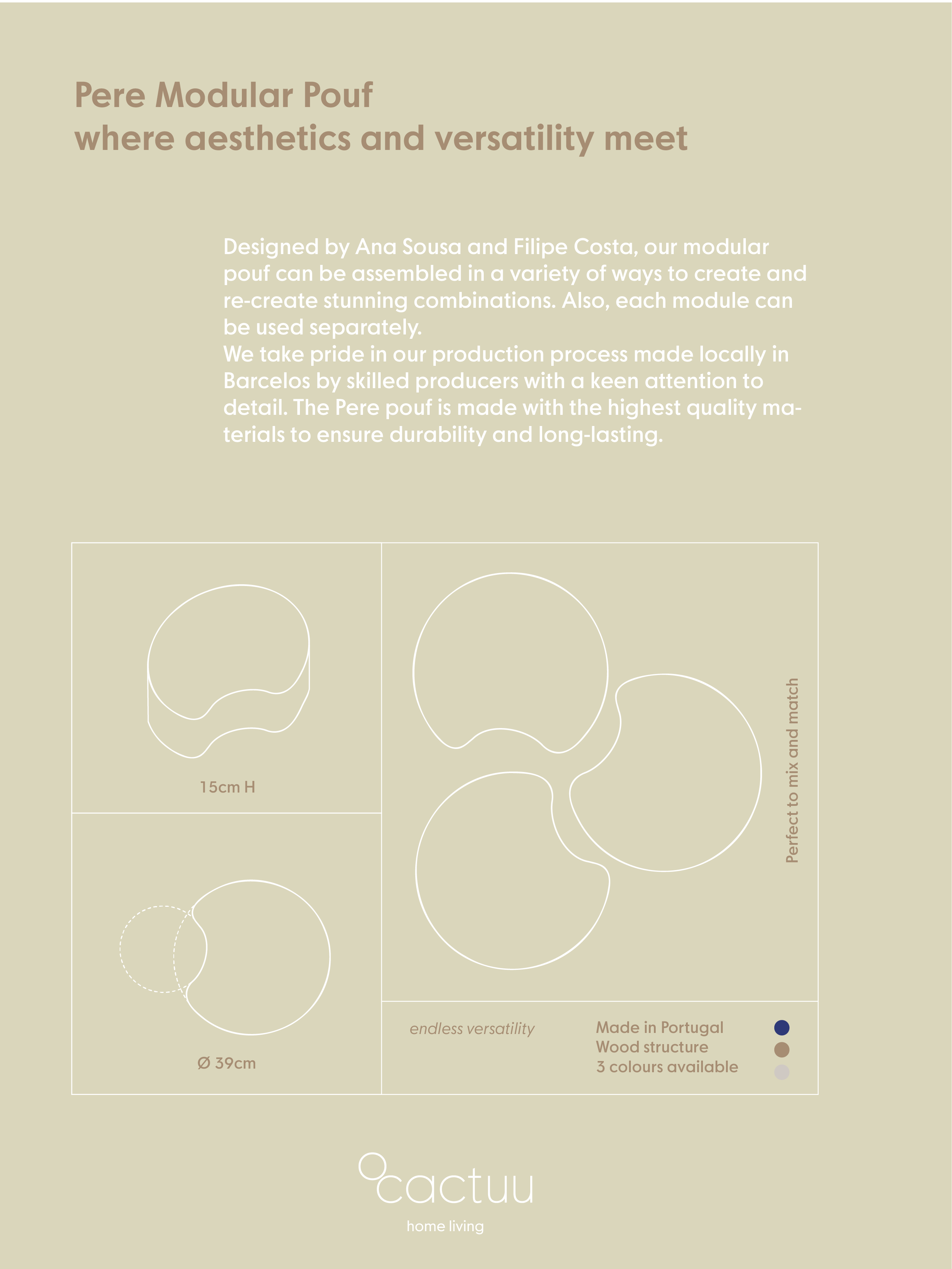 o cactuu - Wholesale Pouf - Pere Modular Pouf - Beige - Home decor  - Furniture5
