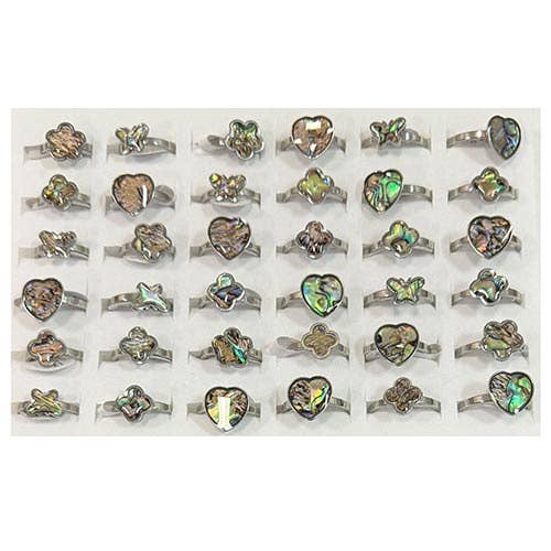 EHAWA - Wholesale Cocktail/Statement Ring - Stainless steel ring with abalone, mix, silver0