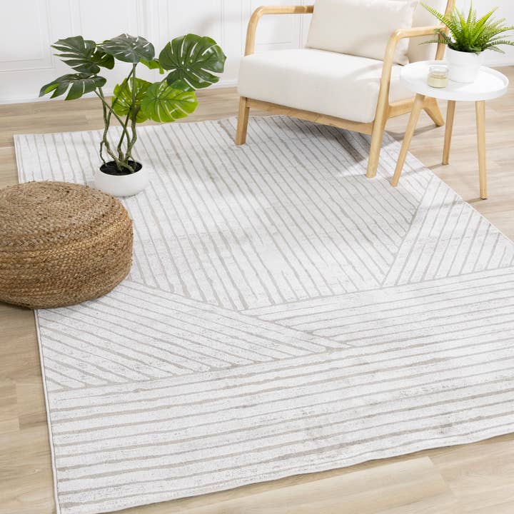 Hayden Soft Grey Modern Lines Polyester Area Rug for wholesale by Kalora