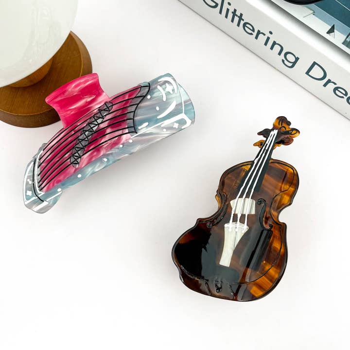 Acetate Violin & Guzheng Hair Clip, Musical-Inspired Hairpin for wholesale by SoapElenGlen