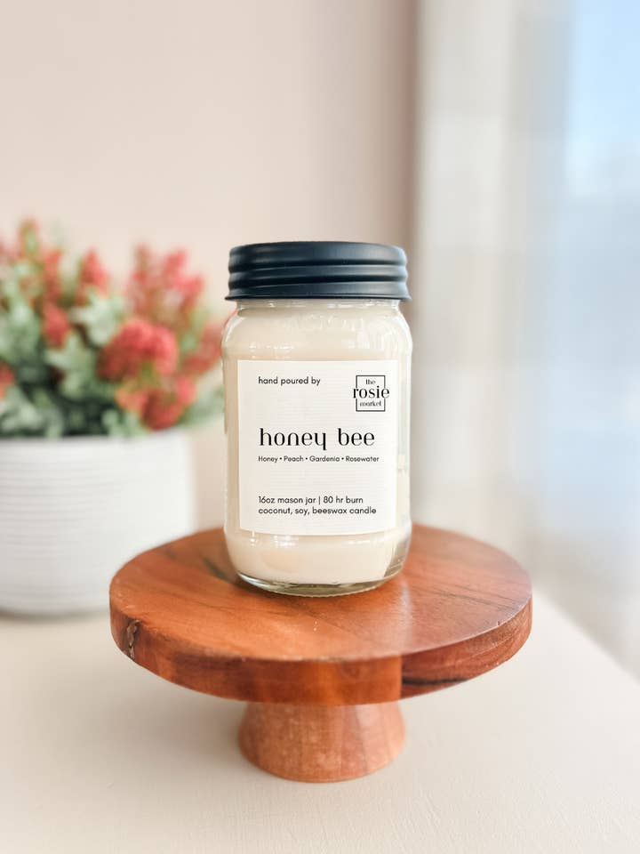Honey Bee 16oz Mason Jar Candle for wholesale by The Rosie Market