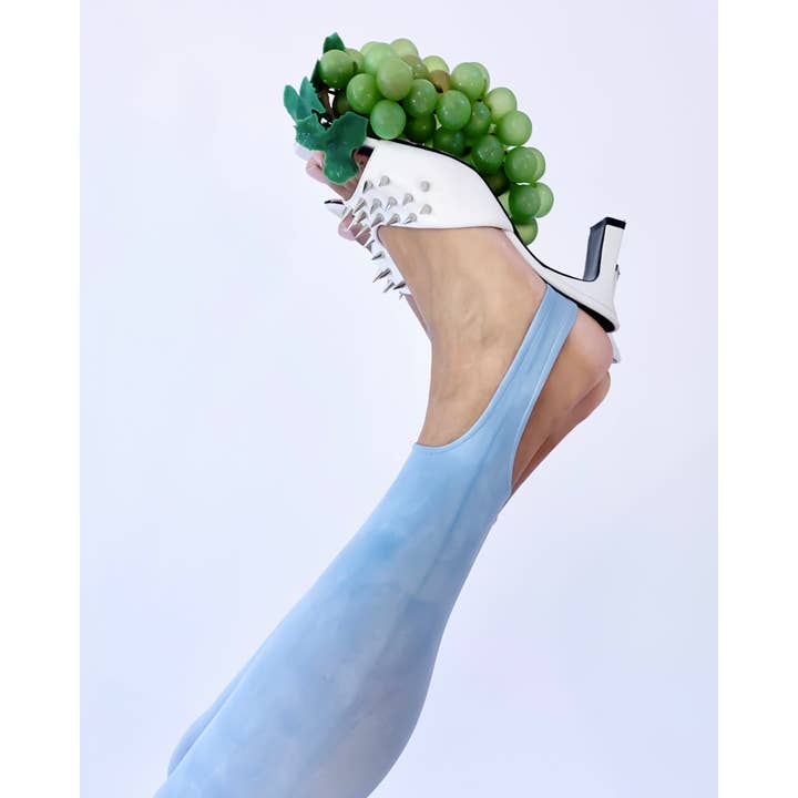 Soft denim blue recycled chalk tights for wholesale by Shop Journal Vintage