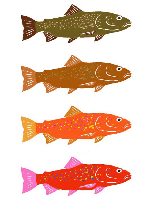 Large Note Card - Four Colorful Trout Fish for wholesale by Just Write Arts