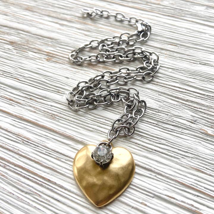 VB&CO Designs Handmade Jewelry - Wholesale Pendant/Charm Necklace - Hammered heart mixed metal artisan handmade boutique1