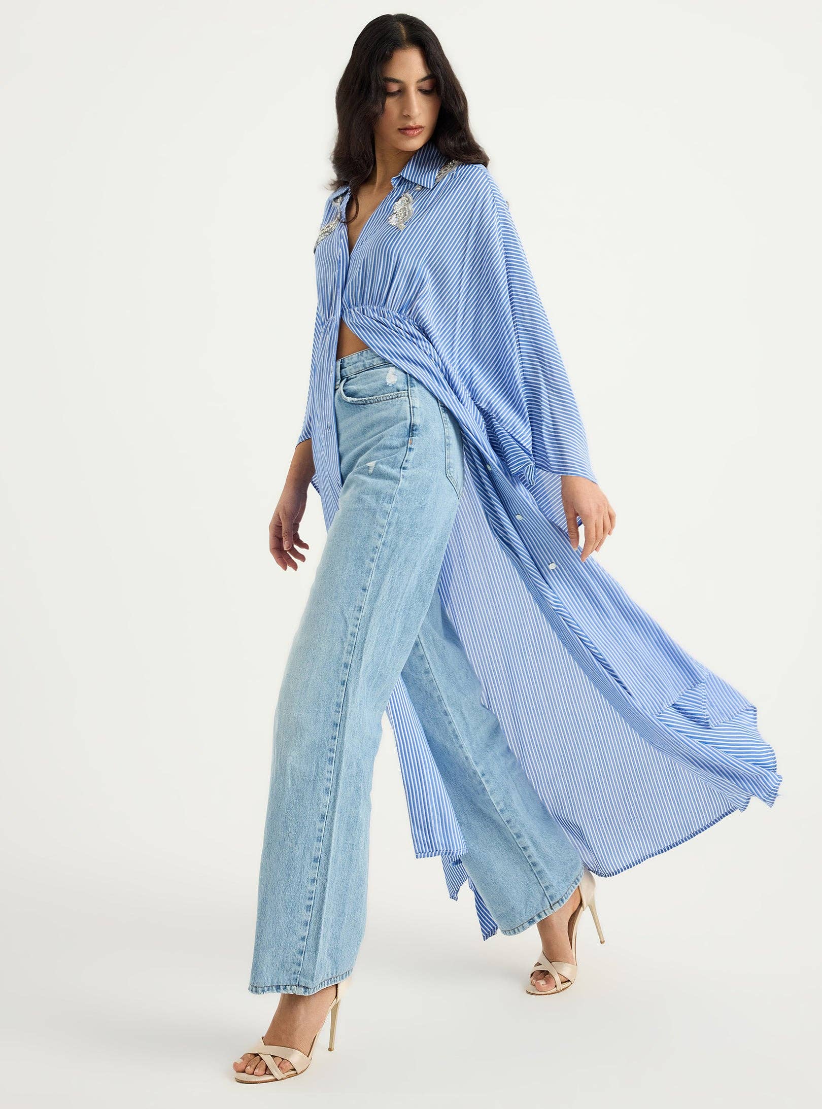 Store WF – wholesale Kaftan – Women's – Striped Silver Embellishment Kaftan Dress1