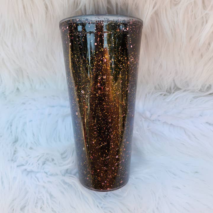 Black & Rose gold Snowglobe Tumbler, Glitter Tumbler, Coff for wholesale by GDesignstees