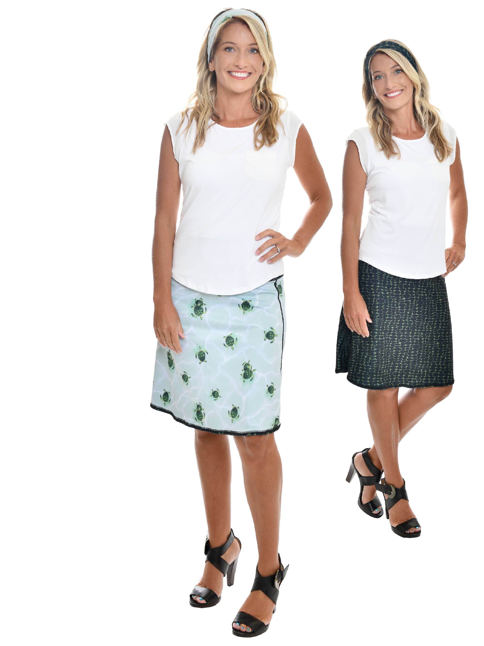 Green 3 - Wholesale Skirt - Women's - Reversible Sea Turtles & Pebbles Performance Skirt