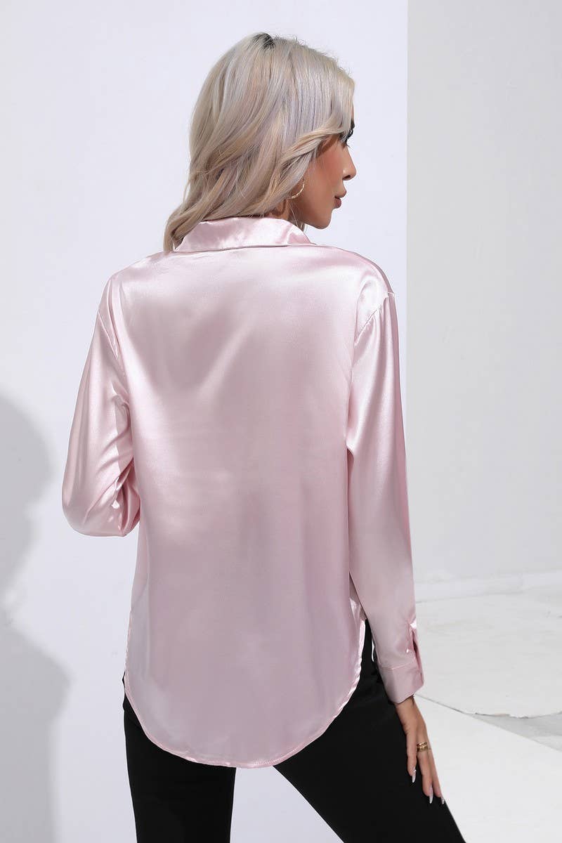 NINEXIS - Wholesale Button Down Shirt - Women's - CWTBLL0690_Button Down Silky Satin Long Sleeve Top15