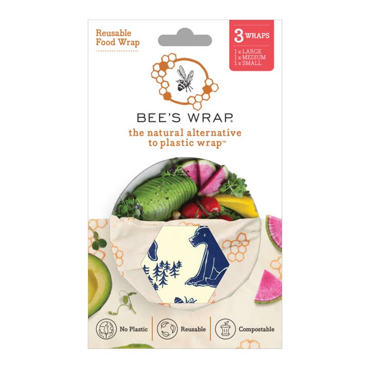 Bee's Wrap - Wholesale Food Storage Wrap/Bag - Assorted 3 Pack - Bees & Bears