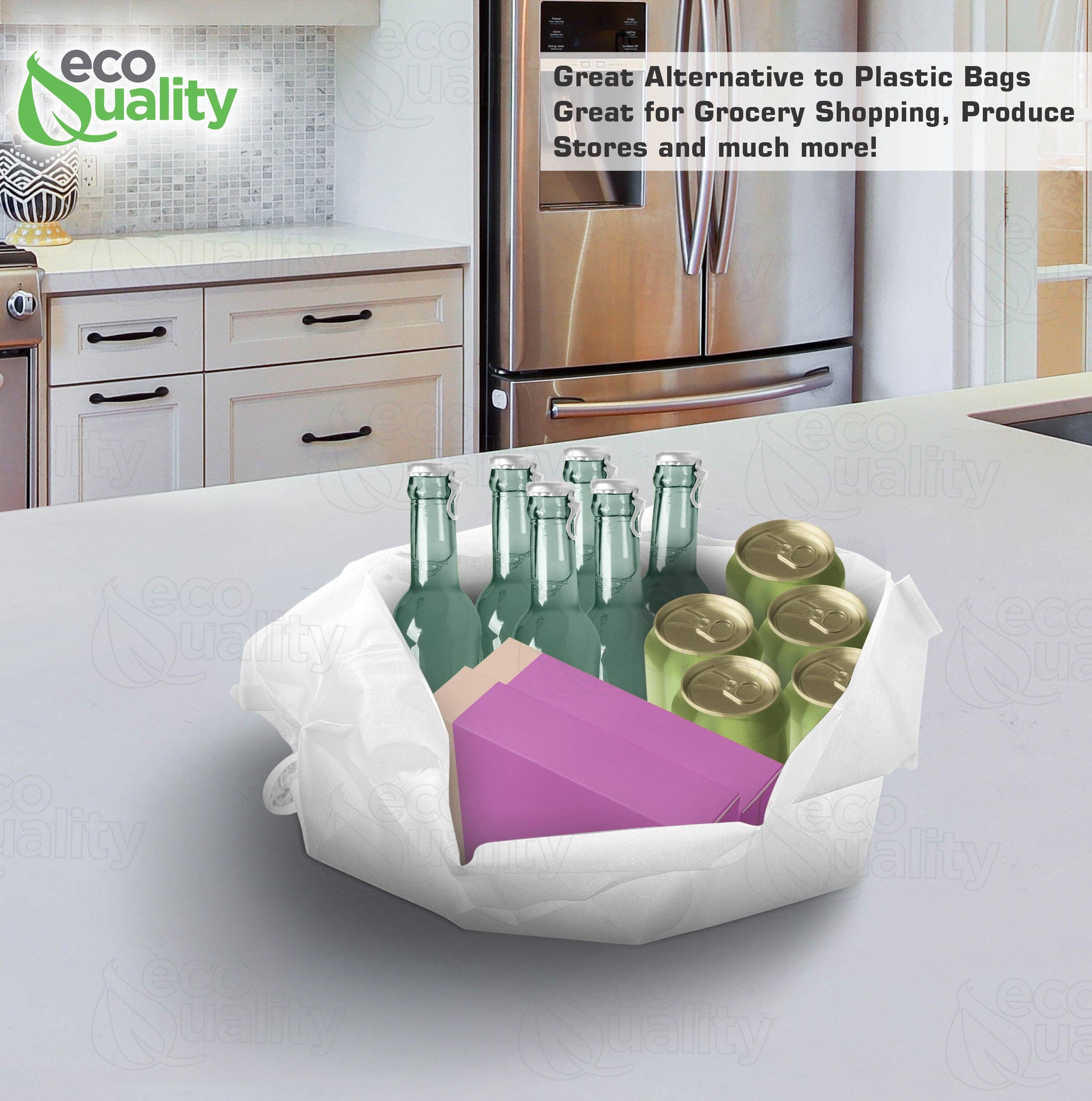 EcoQuality – Saco de mercearia/compras por atacado – Sacos de compras de T-shirt branca reutilizável não tecida grandes5