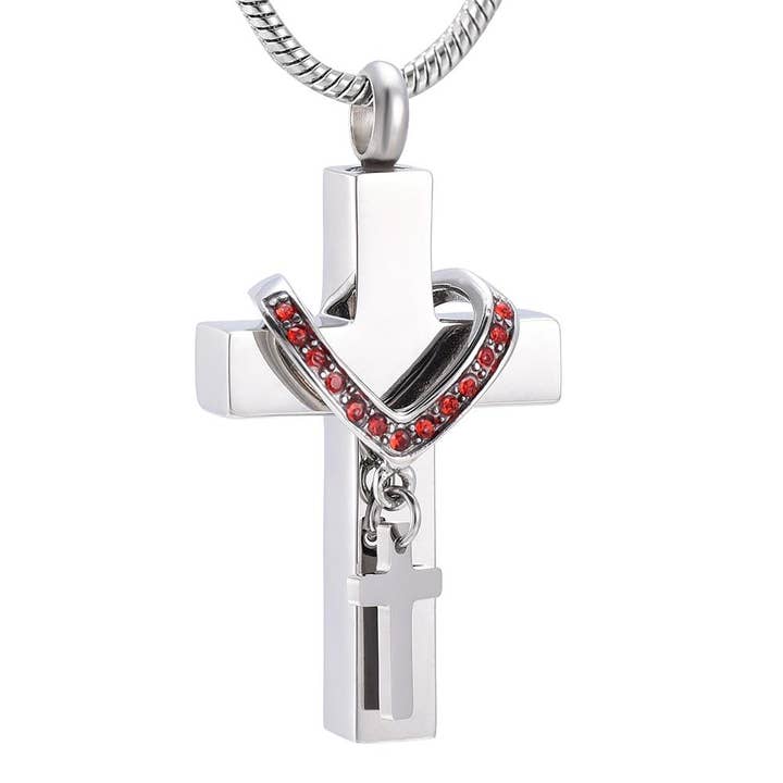 Cherished Emblems – wholesale Pendant/charm necklace – Silver Cross & Rhinestone Rosary Cremation Urn Necklace11
