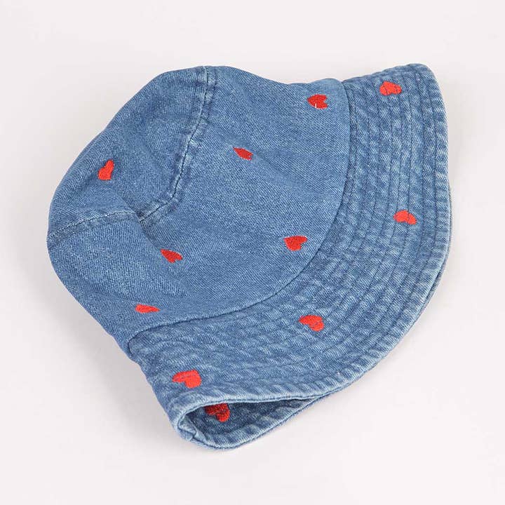 3AM BY H&D ACCESSORIES - Wholesale Bucket Hat - Women's - Denim Heart Embloidery Bucket Hat