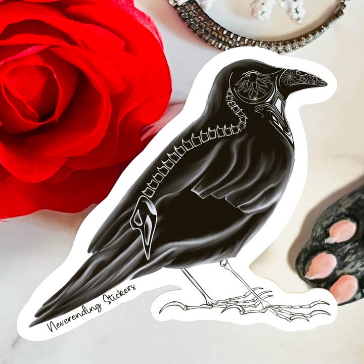 Neverending Stickers - Black Raven Exposed Bones - Vinyl Sticker Or Magnet - 3x3in for wholesale by Neverending Stickers
