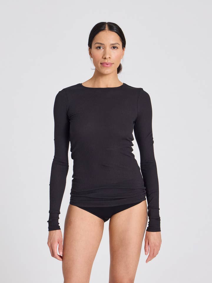 Lise L/S Cotton Top 3x2x Rib GOTS 243975 - Black for wholesale by gai-lisva