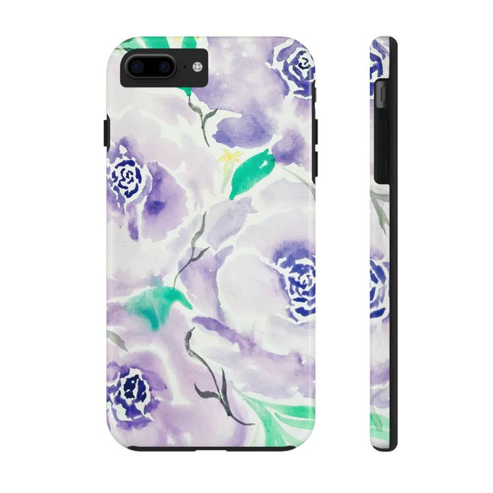 Stevige Telefoonhoesjes – Ontspannen Paarse Bloemen Aquarel Bloemmotief voor wholesale door Oceane's Echo