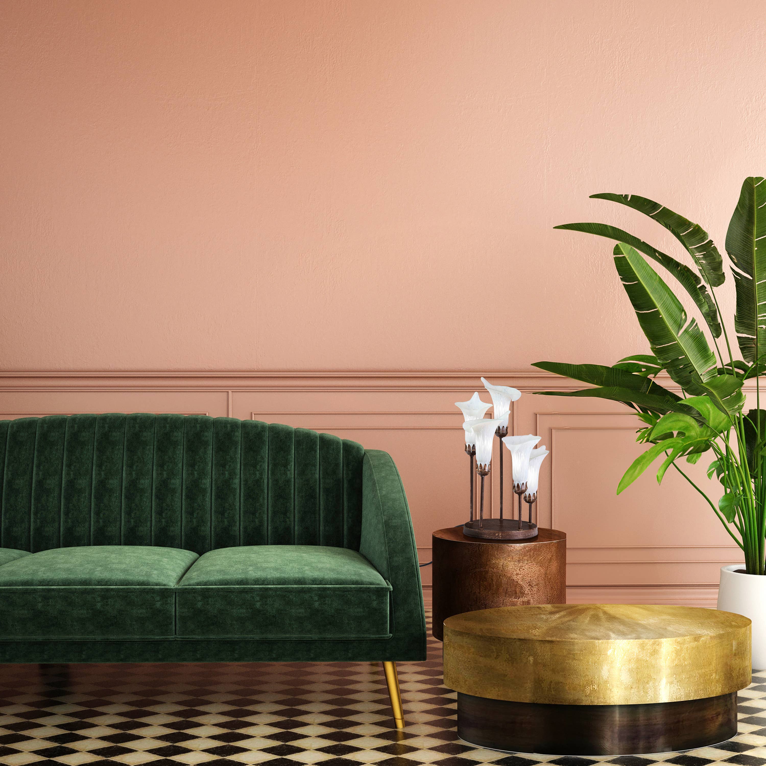 River of Goods - Vente Lampes d'appoint/de bureau - Lampe de table avec base en bronze de 19,5" H et abat-jours blancs Calla Lily